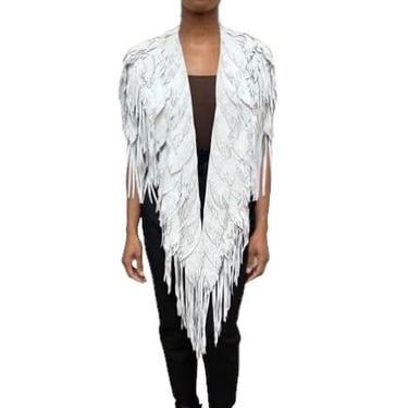 Morphew Collection Dove Suede Fringe Feather Leather Long Cape 