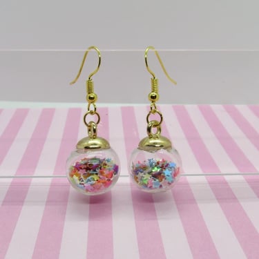 Confetti Earrings Rainbow Stars Glass Ball Drop Earring 