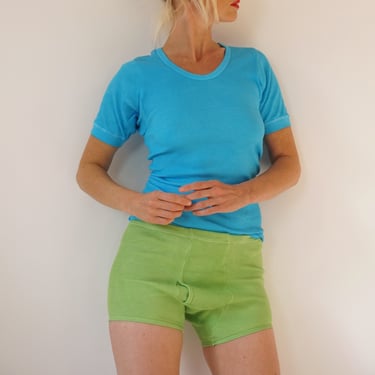 Vintage Fresh Green High Rise Ribbed Cotton Boy Shorts | Cotton Rib Knit High Waisted Shorts | Lounging Set | Leisure Shorts | S 