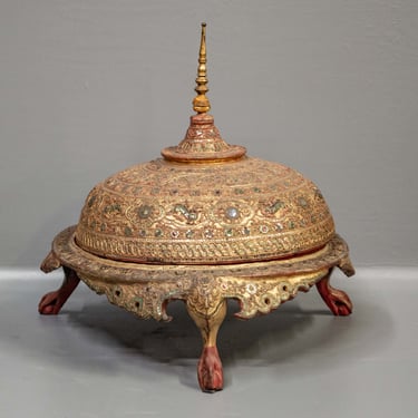 Vintage Ornate Gilded & Lacquered Burmese Ceremonial Vessel