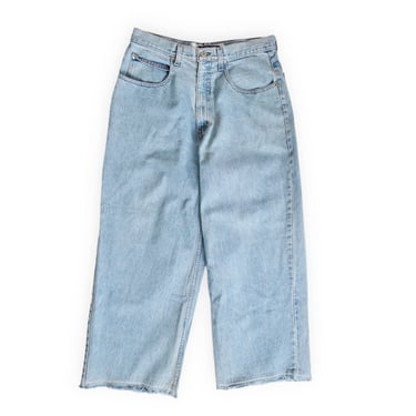 baggy jeans / Y2k jeans / 2000s Anchor Blue beyond baggy wide leg raw hem light wash denim 32 