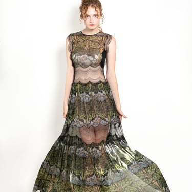 Alberta Ferretti Black & Multicolor Chiffon  Lace Dress 