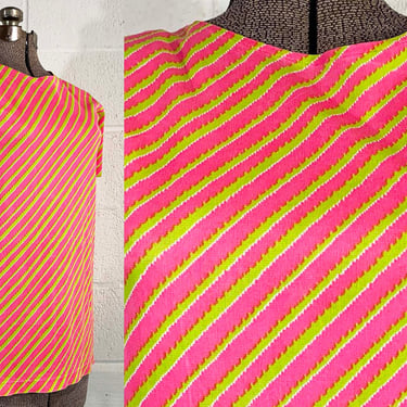 Vintage Day-Glo Blouse Tunic Highlighter Pink Lime Green Mod Striped Shirt Top Fashionville Designed by Mari Medium 1960s 