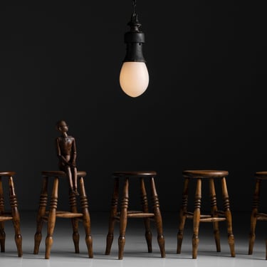 Opaline &amp; Iron Pendant by AEG / Elm &amp; Ash Stools