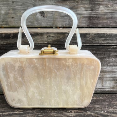 vintage lucite purse 1950s ivory box bag 