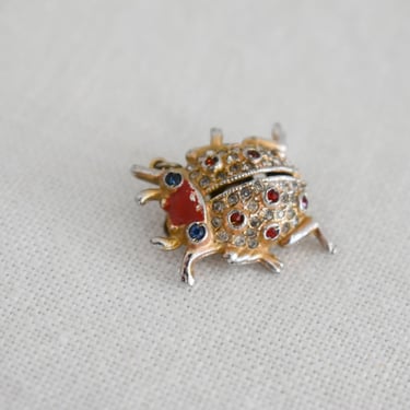 1940s Coro Rhinestone Ladybug Perfume Brooch 