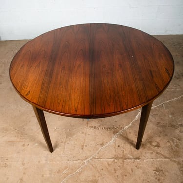 Mid Century Danish Modern Dining Table Round Extension Leaf x3 Rosewood Mobler