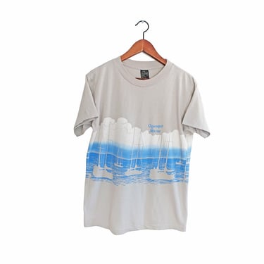 vintage Maine shirt / clouds t shirt / 1980s Ogunquit Maine sail boat double sided shirt Medium 