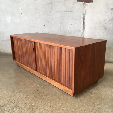 Mid Century Modern Record Cabinet with Tambour Doors