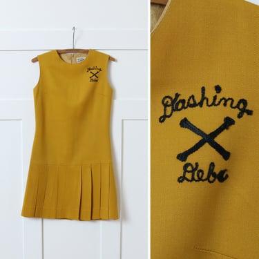 vintage 1950s "Dashing Debs" uniform dress • mustard yellow gabardine cheerleader dress 