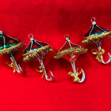 vintage umbrella ornaments 1960s mercury glass figural 