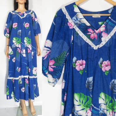Vintage 70s/80s Hawaiian Muumuu Dress Made In Hawaii Size L 