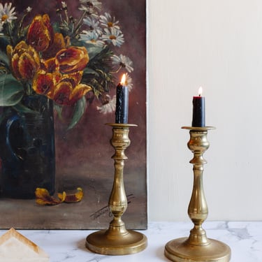 pair of antique French brass candlesticks