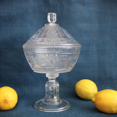 Antique EAPG Glass Willow Oak Wreath Covered Compote 