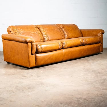 Mid Century Modern Sofa Couch Cognac Brown Caramel Leather 3 Seater Vintage Mcm