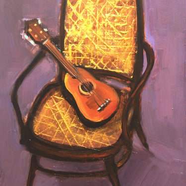 Ukulele on Chair -Giclee-Fine Art Print-Archival-Interior-still Life-Abstract-Expressive-Original Painting-Original Art-Angela Ooghe 