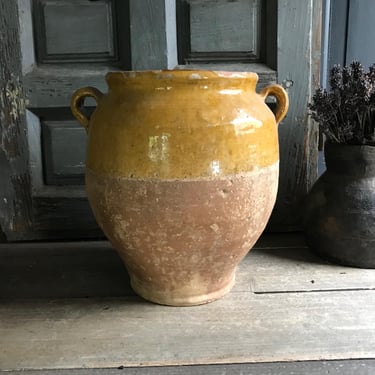 19th C French Confit Jar, Ochre Glazed Pottery, Terra Cotta Pot, Olive Jar, French Farmhouse Cuisine 