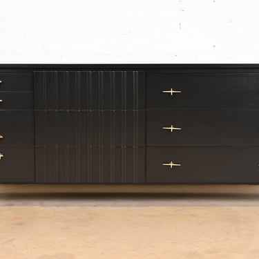 John Widdicomb Mid-Century Modern Black Lacquered Dresser or Credenza, Newly Refinished