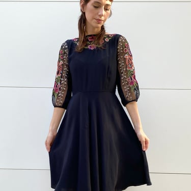 Rosehip November Embroidered Sleeves 40's Dress