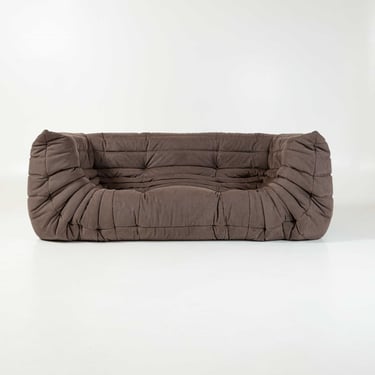Michel Ducaroy's Togo Sofa with Arm in Brown Perforated Alcantara for Ligne Roset 