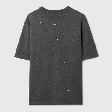 Merino Wool Beaded Tee in Grey