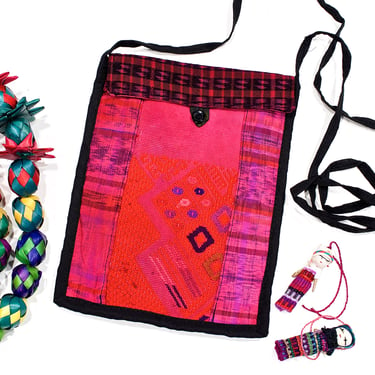 Deadstock VINTAGE: 1980's -  Native Guatemala Woven Embroidered Rag Bag - Pouch - Dyed Fabric Bag - Phone Bag - SKU 1-E1-00030158 