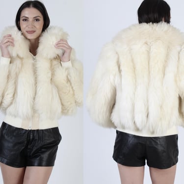 Vintage 70s Shearling Fur Coat, Plush Shaggy Jacket, Real Lamb Corded Leather, Chubby Womens Winter Bomber 