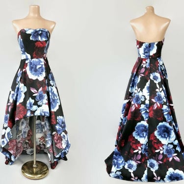 VINTAGE Y2K Bold Floral Hi-Low Cocktail Prom Dress | 2000s Strapless Sweetheart Ball Gown With Pockets  Cinnoline Party Dress Speechless vfg 