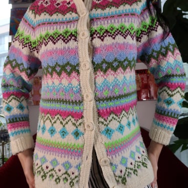 Vintage Handknit Colorful Button Down Cardigan