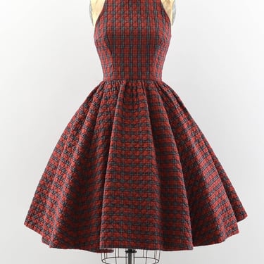 1950s Quilted Plaid Dress
