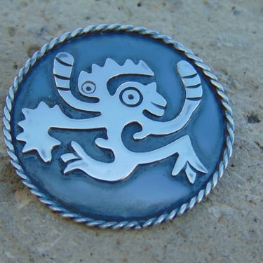 Sterling Silver Pre Columbian Aztec Figure Ozomatli - Monkey Pendant / Pin / Brooch from Taxco Mexico 