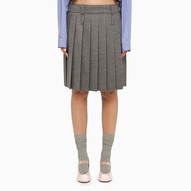 Miu Miu Grey Pleated Wool Skirt Women