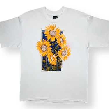 Vintage 90s Sunflowers Portrait Art Style Made in USA Nature Graphic T-Shirt Size Large/XL 
