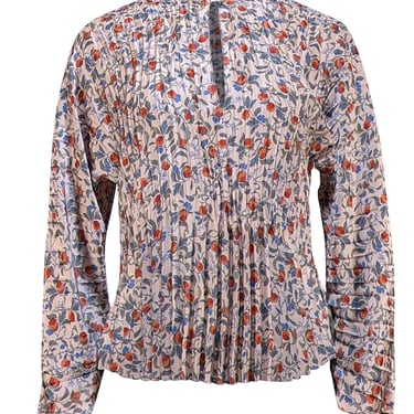 Vince - Beige w/ Multi Color Floral Pleated Blouse Sz XS