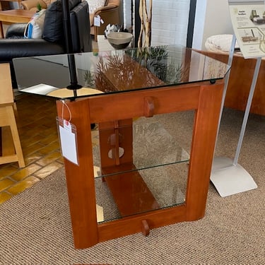 Media Table<br />Bell&#8217;Oggetti<br />3 Shelves<br />Glass and Cherry Veneer<br />W 35.5 x D 24 x H 20