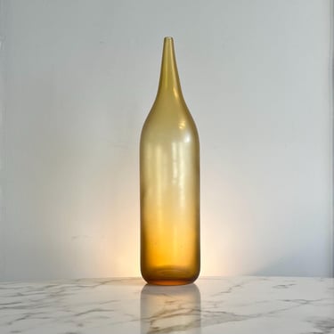 Tall signed handblown fluted vase in amber satin glass 