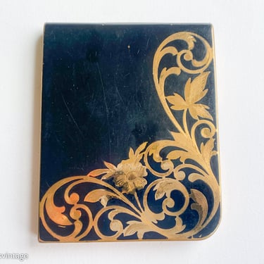1930s Black & Gold Enamel Cigarette Case | 1940s Black engraved Cigarette Case | ELGIN AMERICAN 
