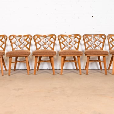 Harold Schwartz for Romweber Sculpted Oak Mid-Century Modern Dining Chairs, Set of Six