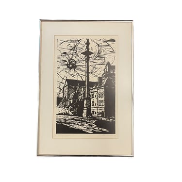 Eastern Europe Signed and Framed Woodblock Print