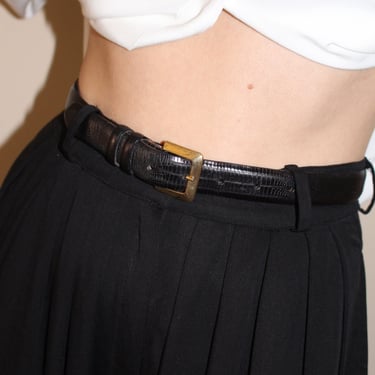 Vintage Classic Jet Black Embossed Leather Belt