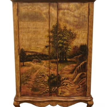 HIGH END VINTAGE Shabby Chic French Provincial Style 48" Media Cabinet w. Rustic Nature Scene 