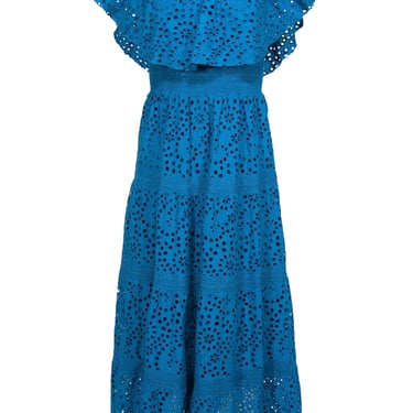 Alice &amp; Olivia - Blue Floral Eyelet Off-the-Shoulder Midi Dress Sz S