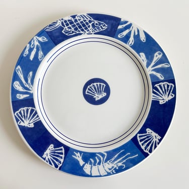 Pretty Fishy Blue Modern Seafood, Fish Platter Crate & Barrel Italy Vintage 