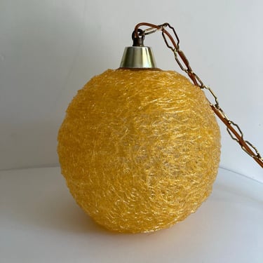 Vintage Spaghetti Hanging Globe Lamp - Yellow/Orange 1970's 