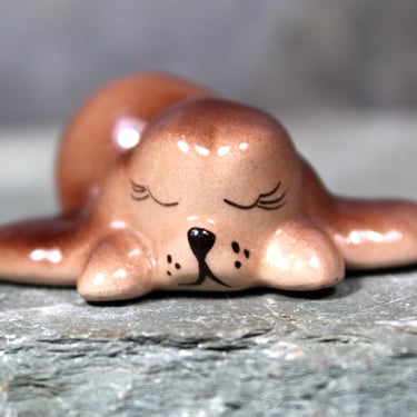 Vintage Mini Porcelain Puppy | Vintage Ceramic Dog | Doggy Figurine | Hand Painted Figurine | Sleepy Puppy | FREE SHIPPING 