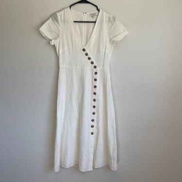 Madewell Womens Linen Blend White Button Front Midi Hippie Boho Dress Sz 00 