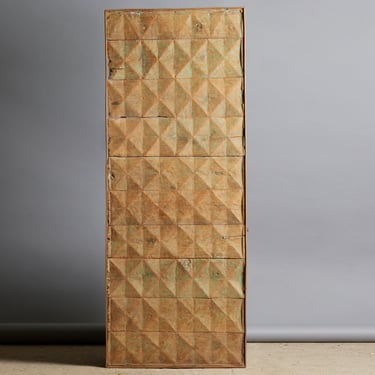 Framed Faceted Teak Panels with Traces of Old Blue Green Paint