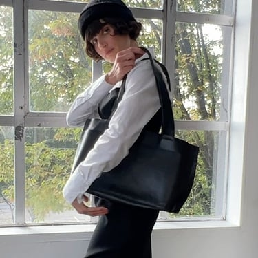 Black Leather Rectangle Tote