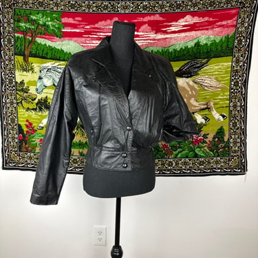 Vintage 1980s/90s Waist Length Black Leather Jacket 