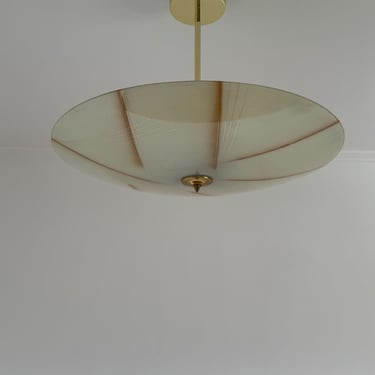 Vintage Glass Pendat Lamp in Art Deco Style / Mid Century Modern Glass PLate Ceiling Lamp / Glass Saucer / 1970s 